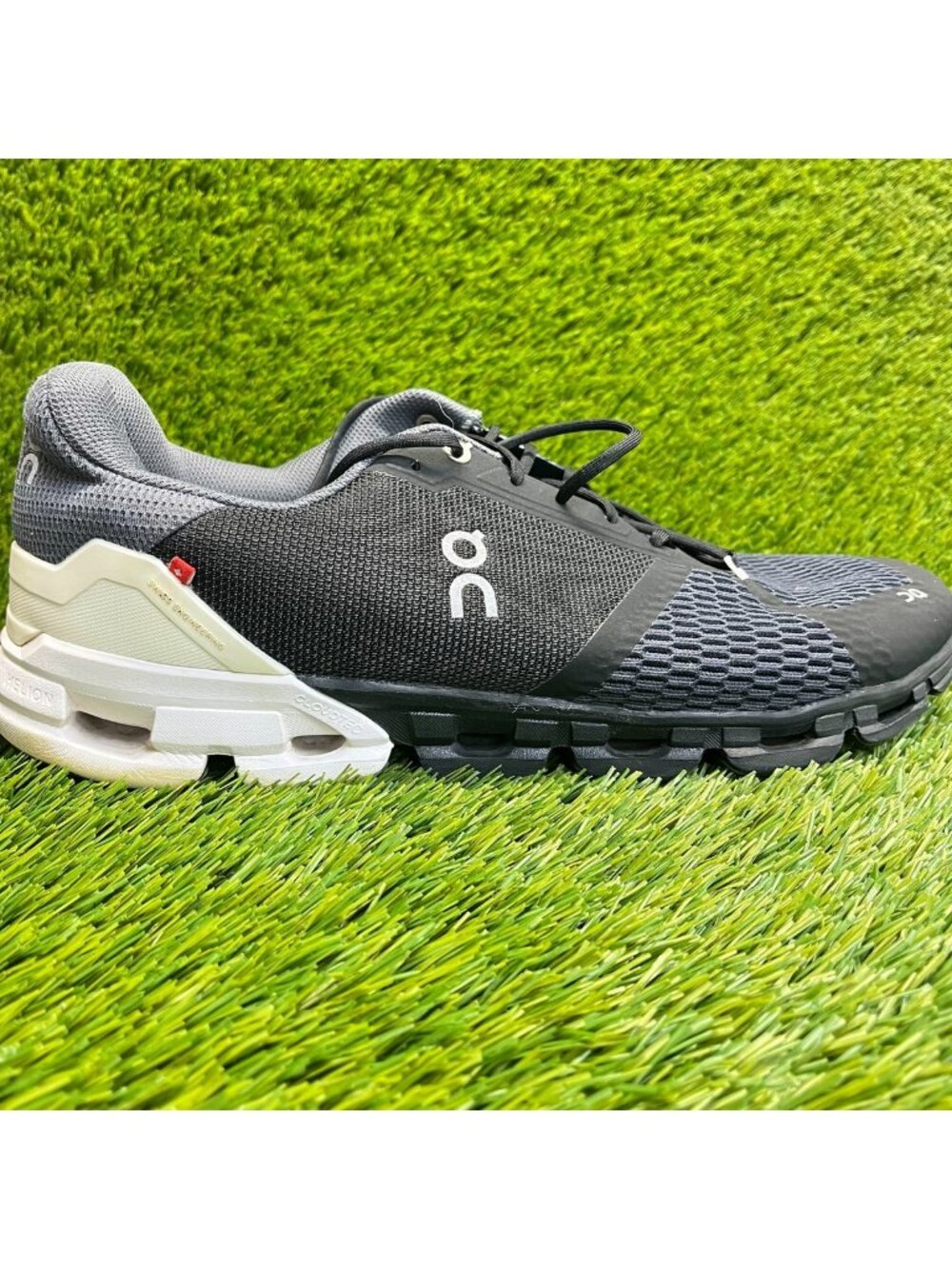 On Cloudflyer Mens Size 13EE Black Blue White Athletic Running Shoes Sneakers